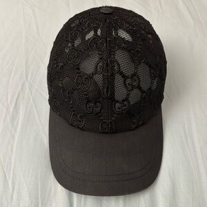 Gucci Black GG Embroidered Cotton Lace Baseball Cap